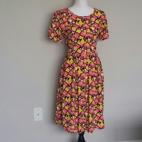 Lularoe Amelia Pattern Midi Dress Pockets Large - Picture 3 of 8